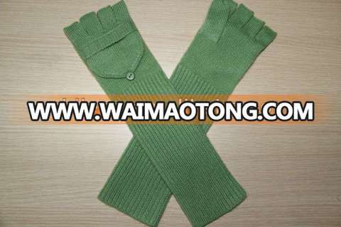 knitted long cuff cashmere gloves mittens with flap_Sell