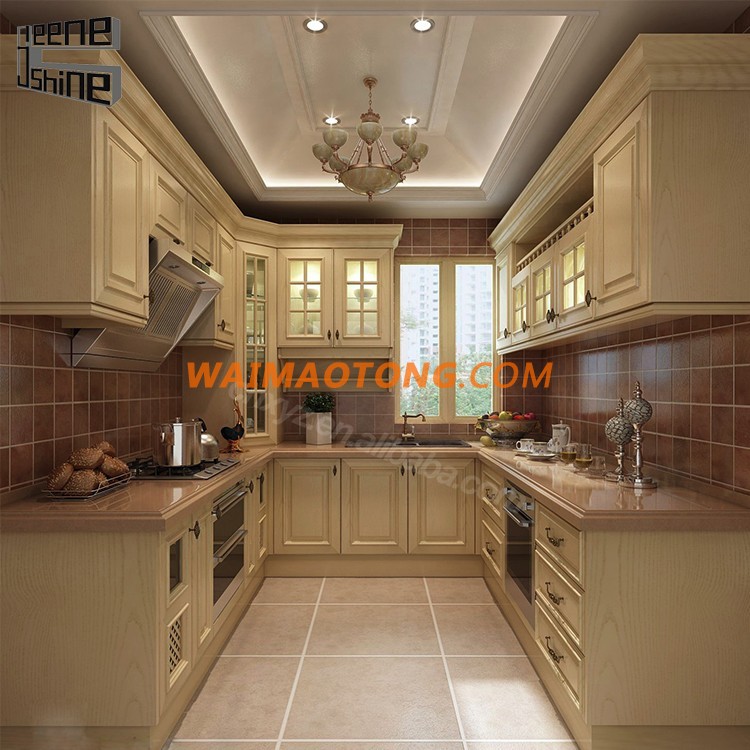 Customized simple kitchen designs double side teak wood kitchen cabinets