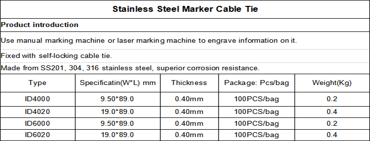 201 Stainless Steel Cable Marker Plate with Laser Marking