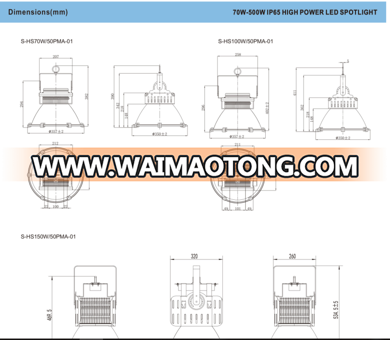 High quality 5 years warranty SMD high power 200W Led spotlight led high bay light