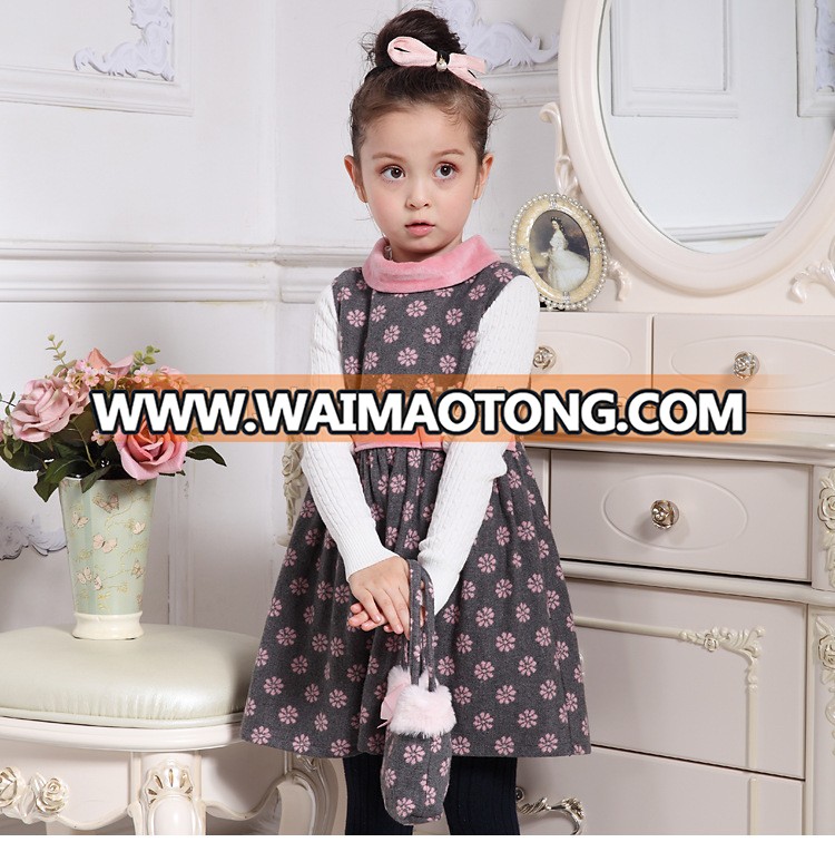 England style child baby girl autumn winter dress thicken kid velvet dress