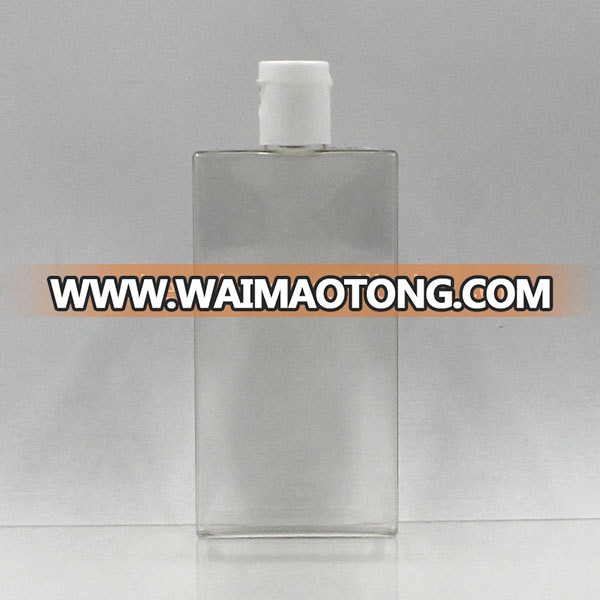 New design flat mini food frade square pet clear plastic bottle with flip top cap