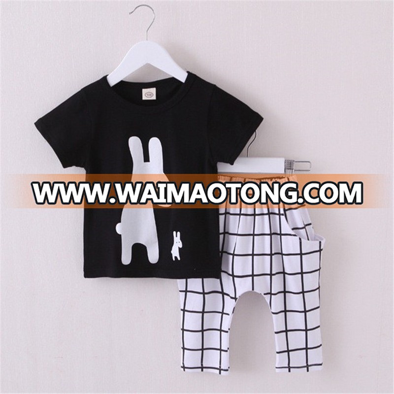 Summer Boys Clothes 2016 New Baby Boy Clothing Set Pattern Rabbit Toddler Boys Clothing Plaid Kids Clothes Children Clothing Set