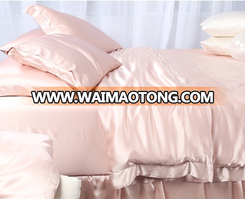 Luxury pure dyed silk satin bedding set pink silk sheet set