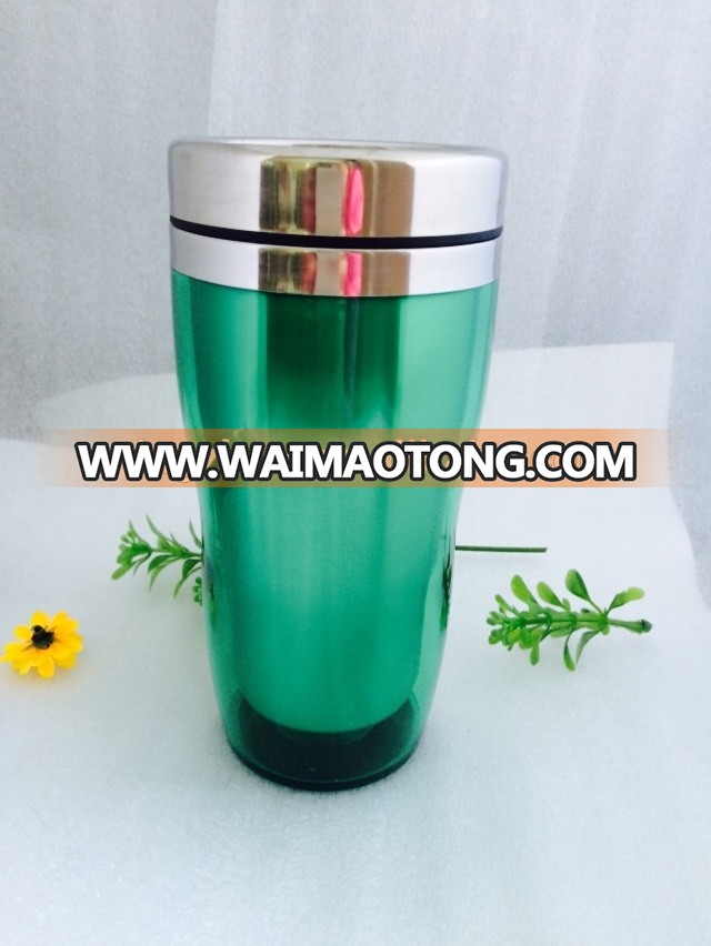 2015 factory best selling 450ml double wall Stainless Steel inner and plastic outer office mug