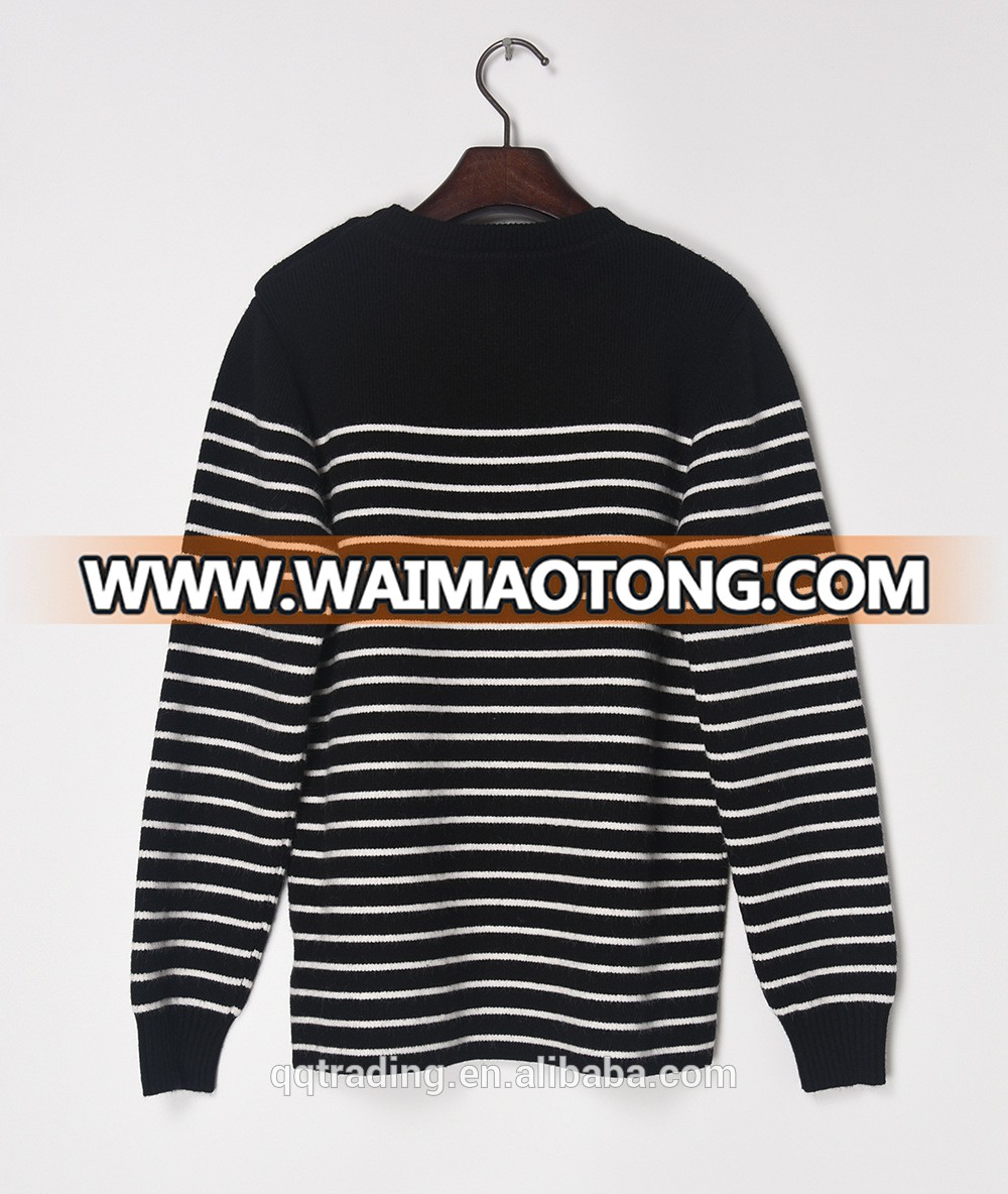 Thick winter white and black stripe style pullover color combination cotton sweater designs ladies