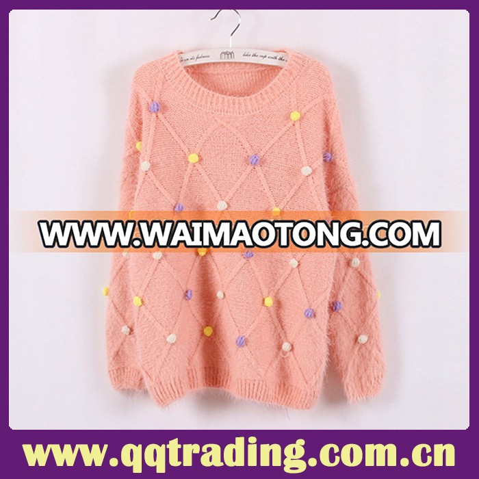 Long sleeve round collar jacquard design sweet cute girls winter sweater