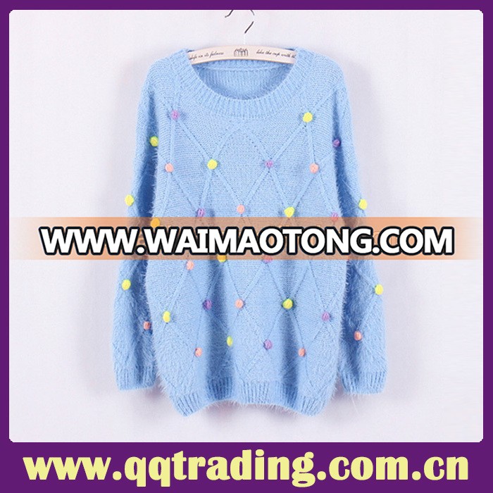 Long sleeve round collar jacquard design sweet cute girls winter sweater