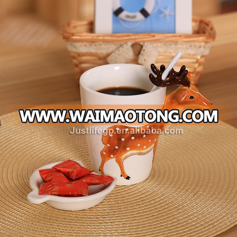 Unique 3D animal handle white china mug from China ceramic mug manufacturers