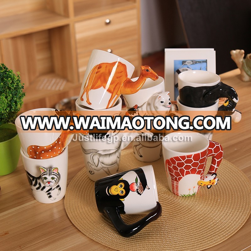 Unique 3D animal handle white china mug from China ceramic mug manufacturers