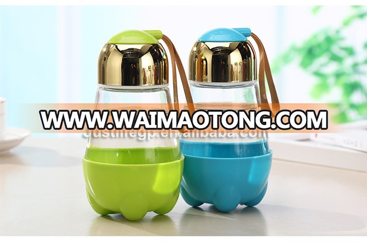 cute skid-resistant portable glass bottle for drinking water