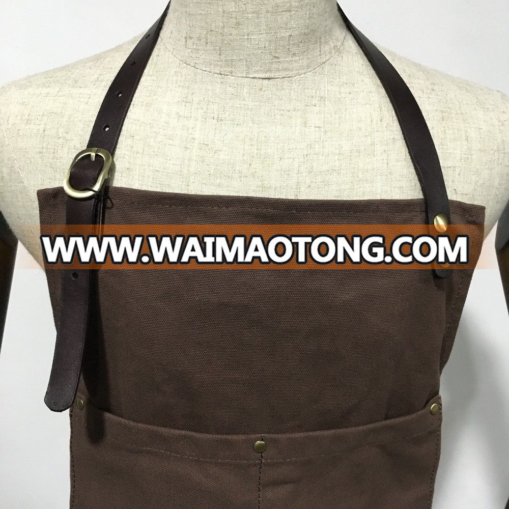 custom canvas bar apron with genuine leather strap