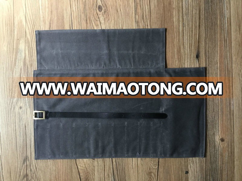 hot sale custom waxed canvas roll bag with leather belt