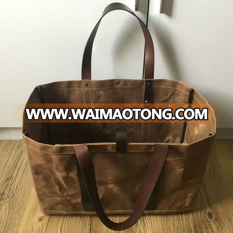 customized retro canvas tote with leather handle wholesale