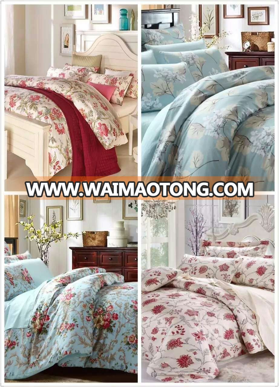 100% egyptian cotton 300tc bedding sets, elegant flower designs printed bed sheet sets,small MOQ