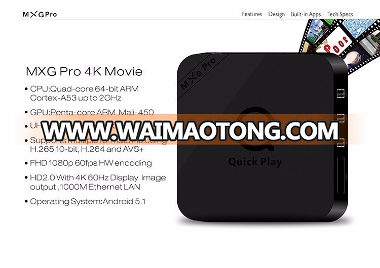 OEM/Factory price 4K MXG Pro S905 1G 8G Quad core KODI16.0 smart android 5.1 tv box set up box