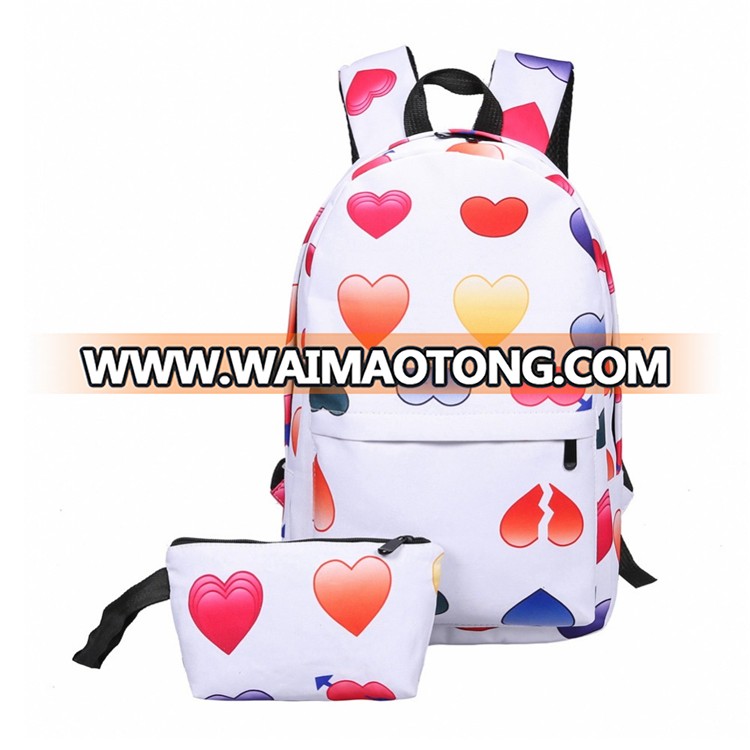 Fashion student Nylon leisure preppy style shoulder 2 pcs set emoji backpack