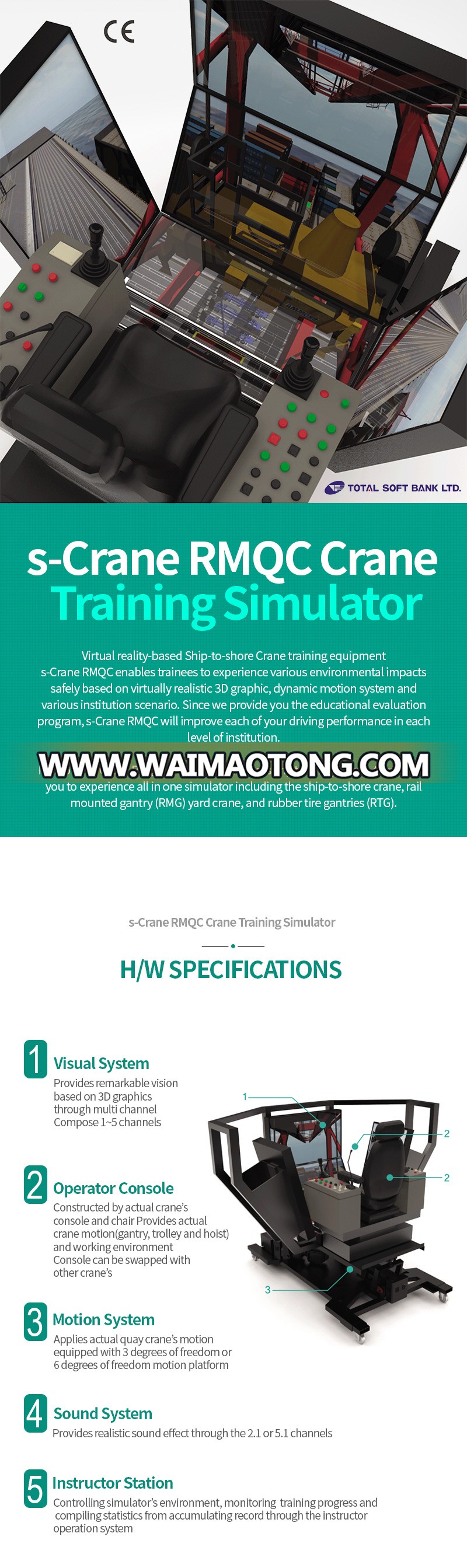 s-Crane RMQC Rail Mounted Quay Crane 3D Simulator Virtual Reality-Based Vocatio<em></em>nal Training Equipment Program 3 Options High