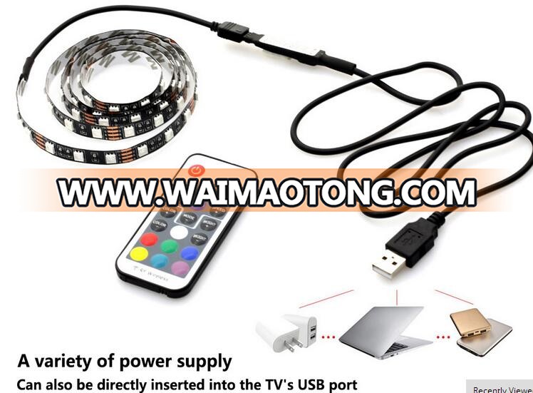 TV/PC Background DC5V USB LED Strip Lighting 60LEDs/m SMD5050 RGB With 17Key RF Co<em></em>ntroller 50cm / 1m / 2m Set