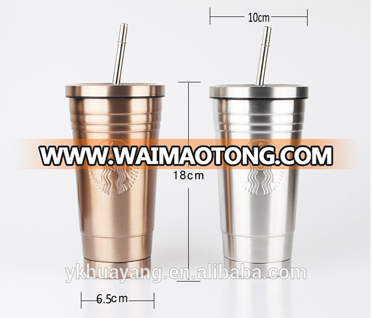 Wholesale Unique New-shaped 16oz Stainless Steel customized tumbler starbucks coffee mug with straw