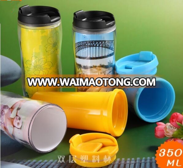 Wholesale double wall plastic starbucks tumblerwith pp lid,insert paper tumbler starbucks for promotion