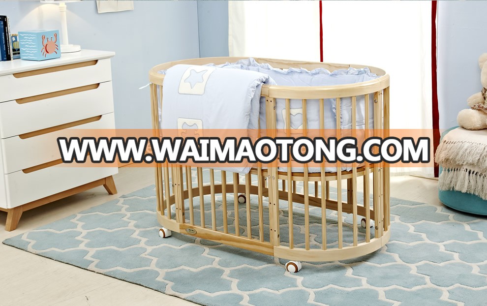 Multi-function Round Pine solid Wood Baby Crib