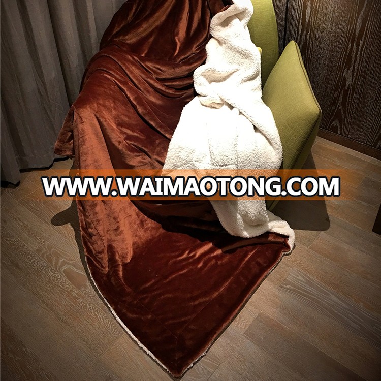 Shaoxing china production pure polyester plain dyed sherpa blanket