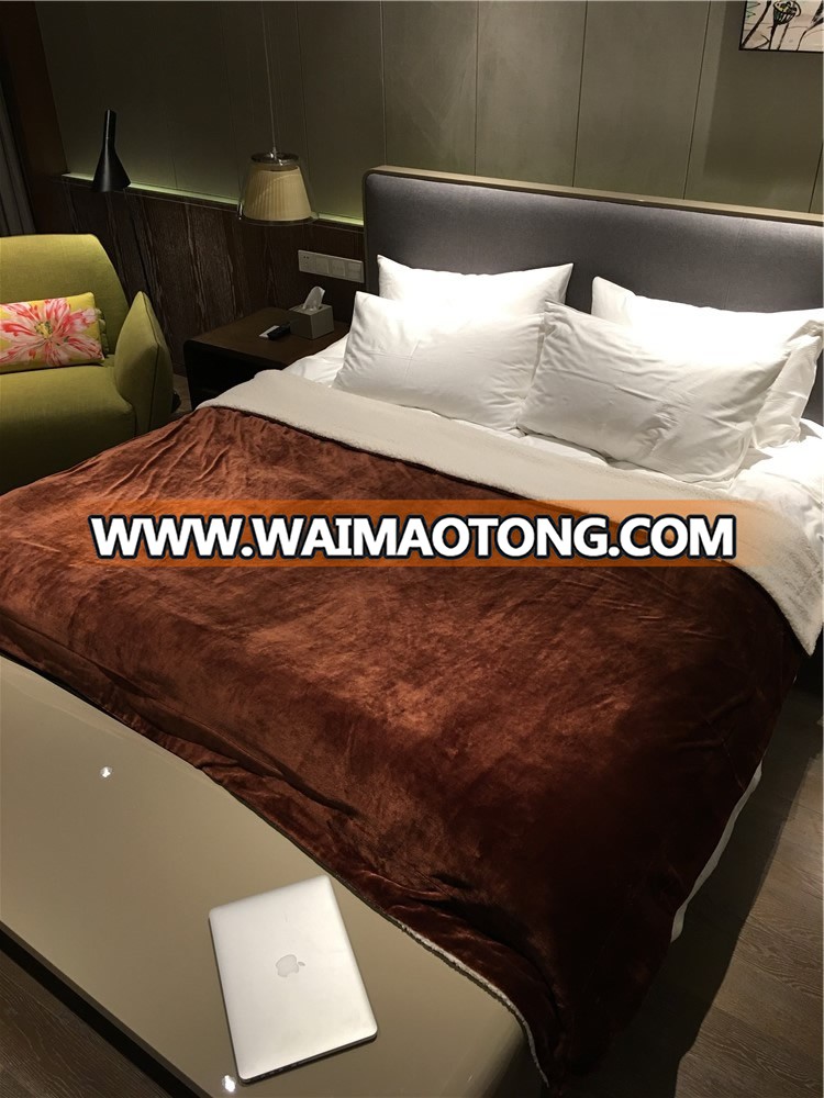 Shaoxing china production pure polyester plain dyed sherpa blanket