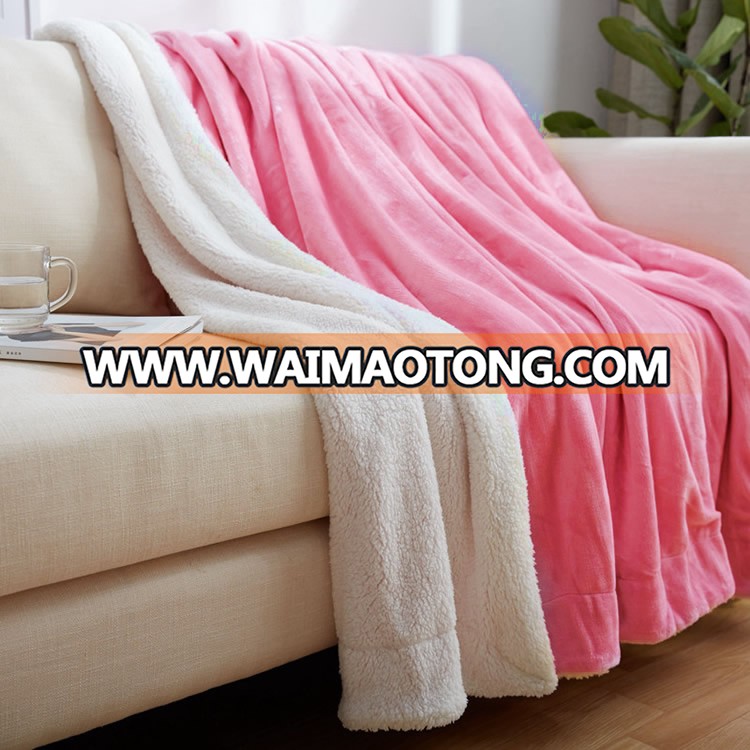 Shaoxing china production pure polyester plain dyed sherpa blanket