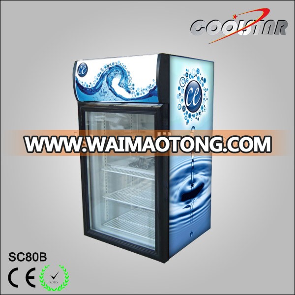 Single glass door beverage can display cooler