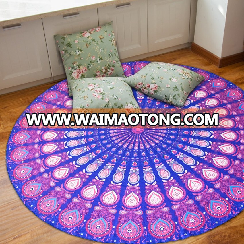 2017 Hot selling 100% custom printed soft round beach towel polyester