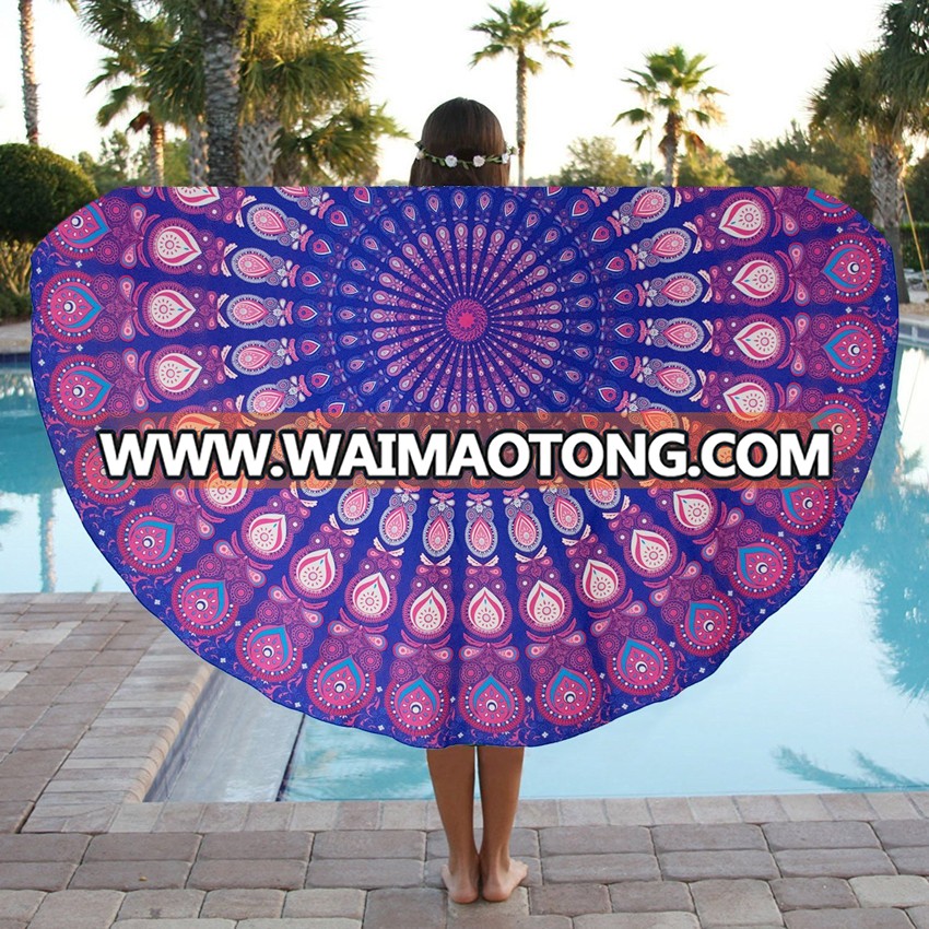 2017 Hot selling 100% custom printed soft round beach towel polyester