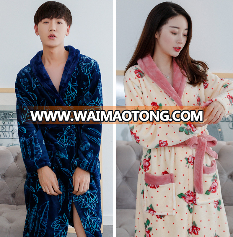 christmas Home textile warmth winter flannel fleece couple spa wholesale bathrobe