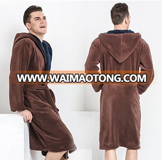 Men's Brown Soft sherpa fleece bathrobe with darkgray Brow Shawl Collar