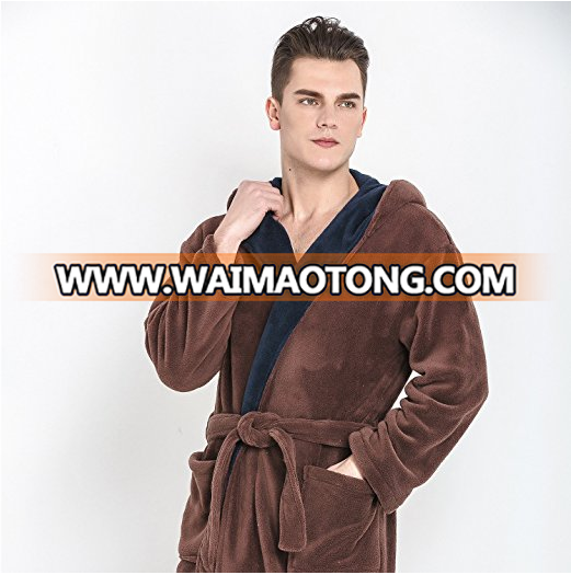 Men's Brown Soft sherpa fleece bathrobe with darkgray Brow Shawl Collar