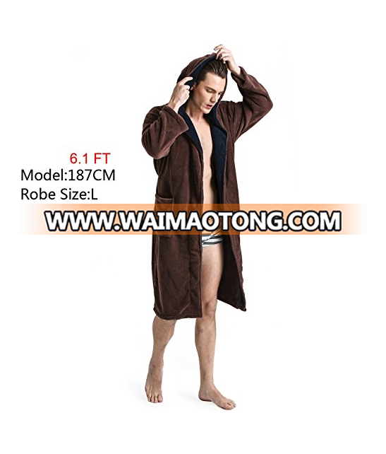 Men's Brown Soft sherpa fleece bathrobe with darkgray Brow Shawl Collar