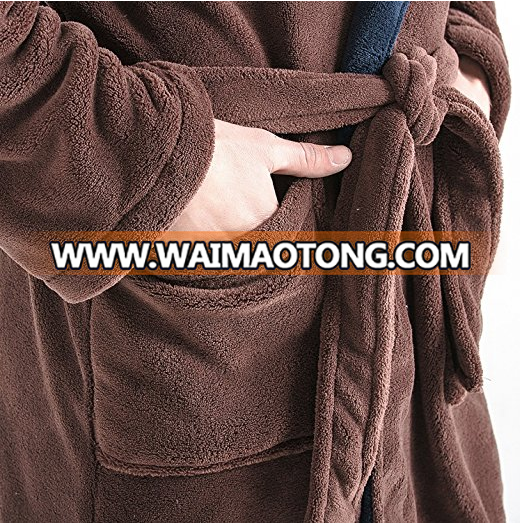 Men's Brown Soft sherpa fleece bathrobe with darkgray Brow Shawl Collar