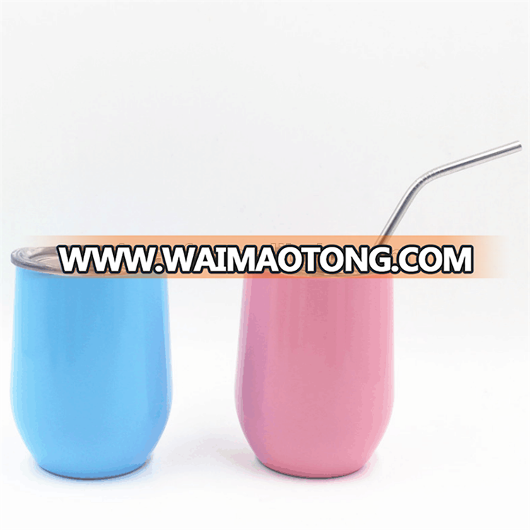 9OZ Custom Stainless Steel Macarons Coated Egg Shaped Mug Cup Beer Wine Coffee Glass Thermos Cup With Lid