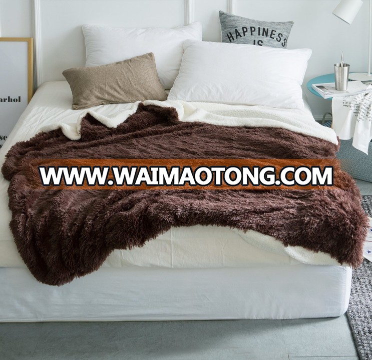 wholesale lightweighted super soft long plush pv fleece with sherpa throw blanket