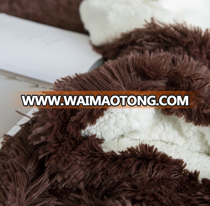 wholesale lightweighted super soft long plush pv fleece with sherpa throw blanket