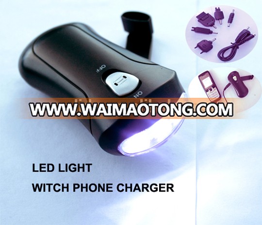 3 LED hand crank dynamo flashlight with phone charger wind up torch can charge to phone