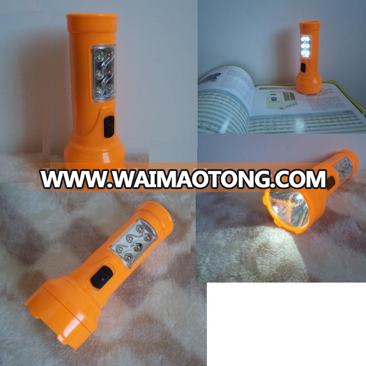 multifunctio<em></em>nal flashlgit 1 W LED plastic flashlight with 6 LED on side can be reading lamp