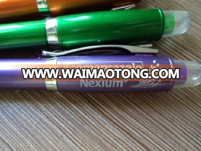 plastic ball pen with led torch on top led pen light