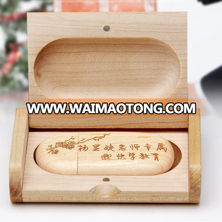 OEM flash drive custom logo laser engraved wood 2.0 memory bulk usb flash memory