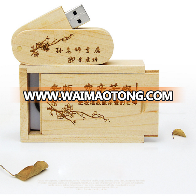 OEM flash drive custom logo laser engraved wood 2.0 memory bulk usb flash memory