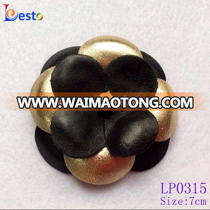 Exclusive custom black gold mixed leather flower for garment