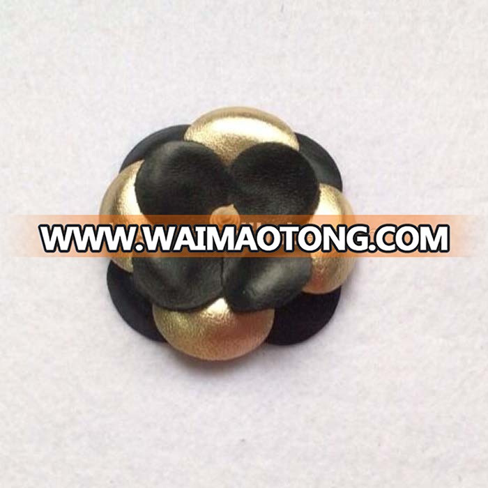 Exclusive custom black gold mixed leather flower for garment