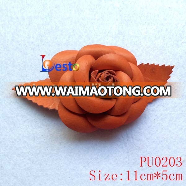 2015 New Fashion Wholesale handmade small genuine leather flower for shoes accessories