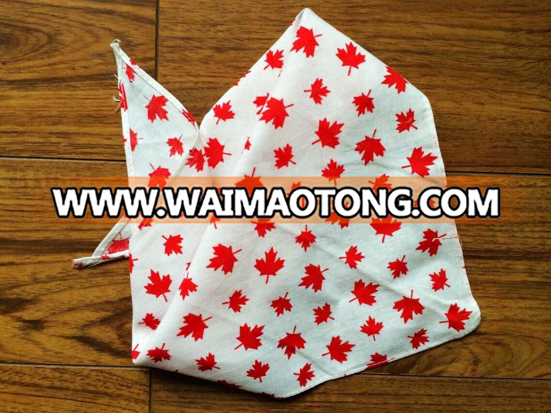 Wholesale full mold maple leaves printing cotton triangle scarf custom cotton scarf screen printing trangle bandana