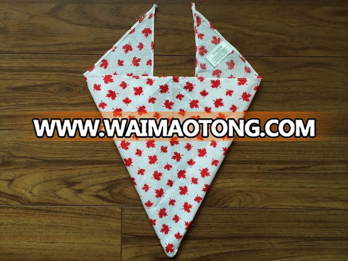 Wholesale full mold maple leaves printing cotton triangle scarf custom cotton scarf screen printing trangle bandana